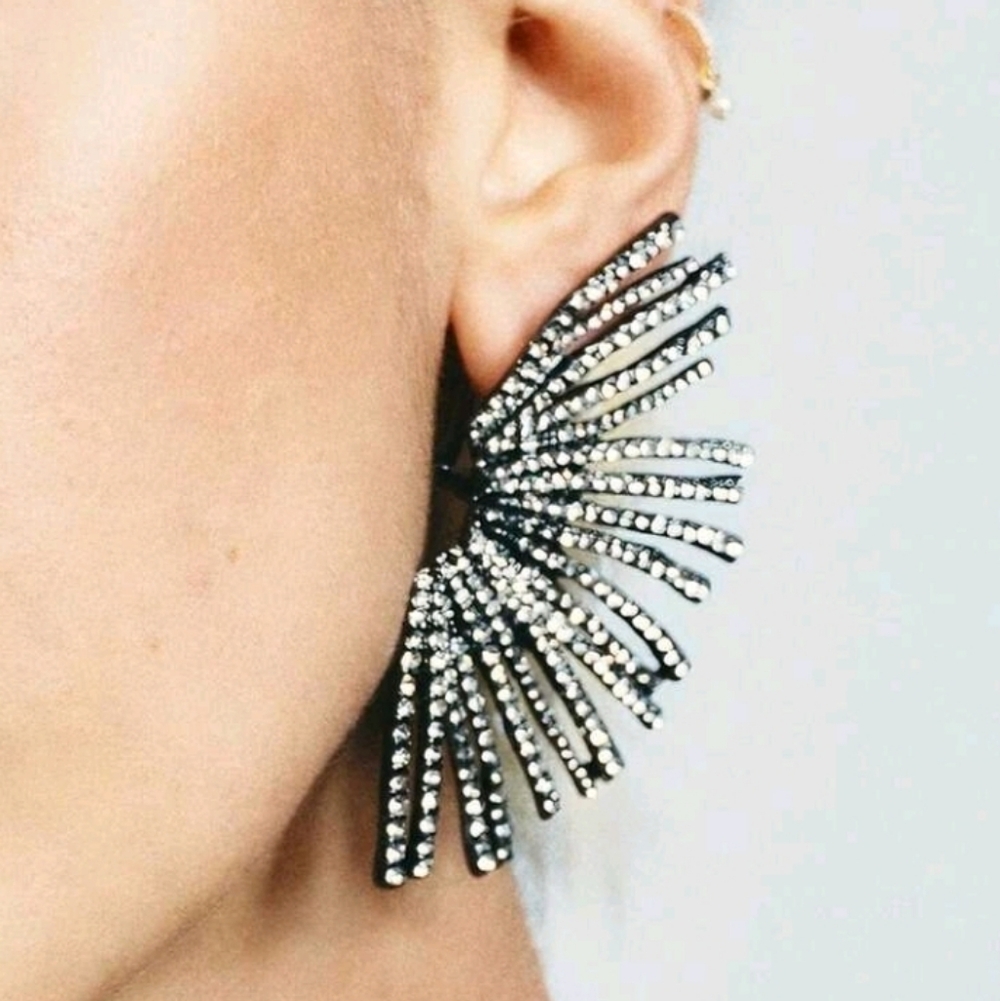 NEW! ZARA Elegant Black and Silver Statement Earrings